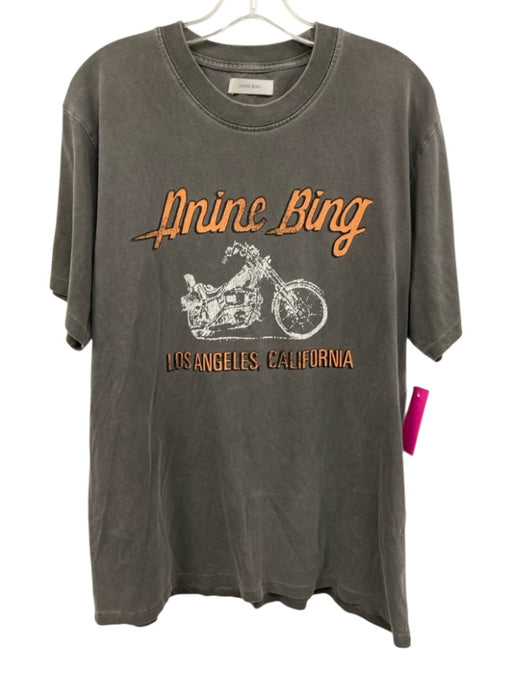 Anine Bing Size L Gray Cotton Graphic Motorcycle Short Sleeve T Shirt Top Gray / L