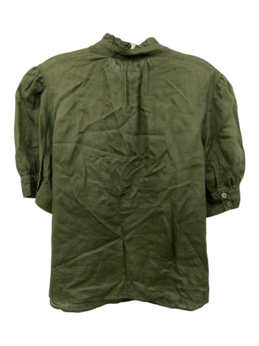 Frame Size XL Dark Green Ramie Short Puff Sleeve Ruffle Collar keyhole front Top Dark Green / XL