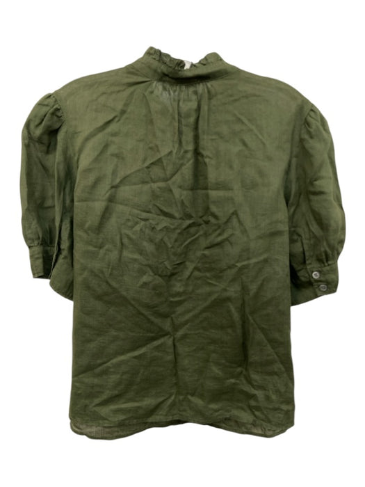 Frame Size XL Dark Green Ramie Short Puff Sleeve Ruffle Collar keyhole front Top Dark Green / XL