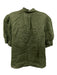 Frame Size XL Dark Green Ramie Short Puff Sleeve Ruffle Collar keyhole front Top Dark Green / XL