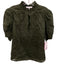 Frame Size XL Dark Green Ramie Short Puff Sleeve Ruffle Collar keyhole front Top Dark Green / XL