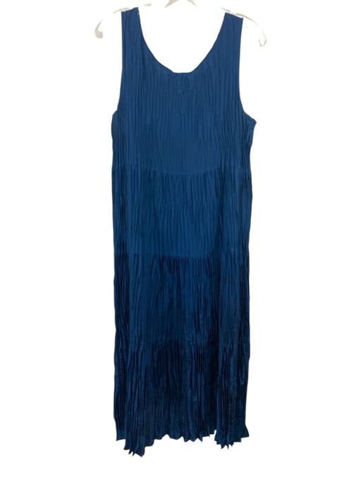 Eileen Fisher Size M Dark Blue Silk Sleeveless Scrunch U Neck Dress Dark Blue / M