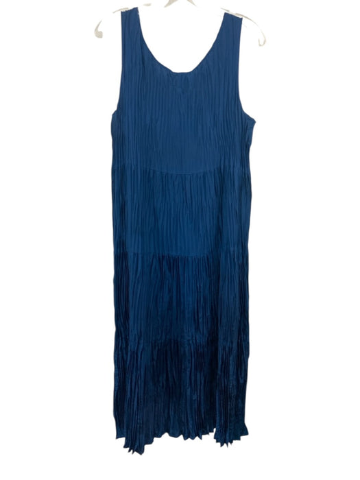 Eileen Fisher Size M Dark Blue Silk Sleeveless Scrunch U Neck Dress Dark Blue / M