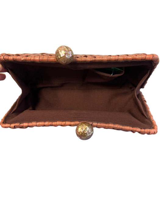 Serpui Marie Dark Peach Wicker Clutch Woven Mosaic closure hardshell Bag