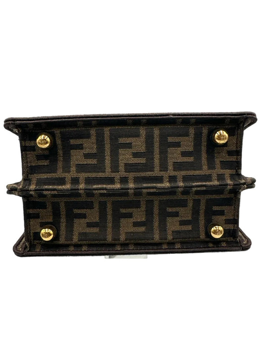 Fendi Brown Canvas Sequin Zucca Monogram Top Handle Crossbody Bag