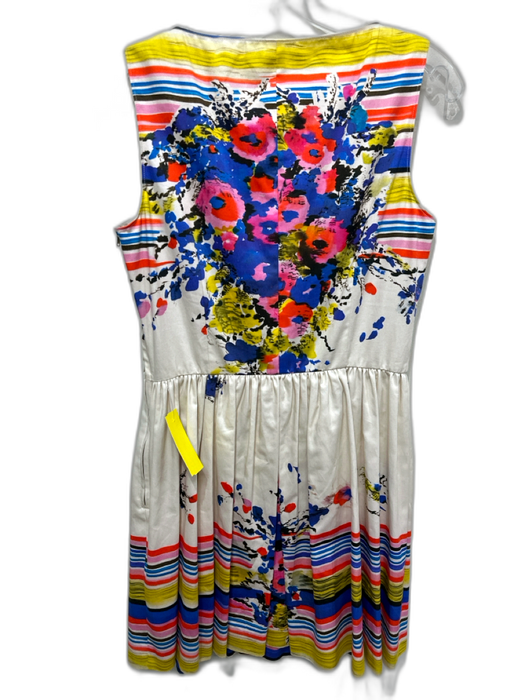 Valentino Size 42 Blue, Pink, Yellow Cotton Sleeveless Floral Gathered Dress Blue, Pink, Yellow / 42