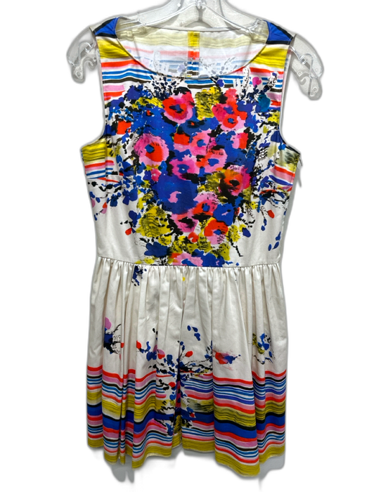 Valentino Size 42 Blue, Pink, Yellow Cotton Sleeveless Floral Gathered Dress Blue, Pink, Yellow / 42