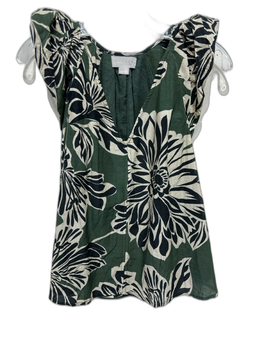 Velvet by Graham & Spencer Size Small Green, Black, Beige Cotton & Silk Top Green, Black, Beige / Small