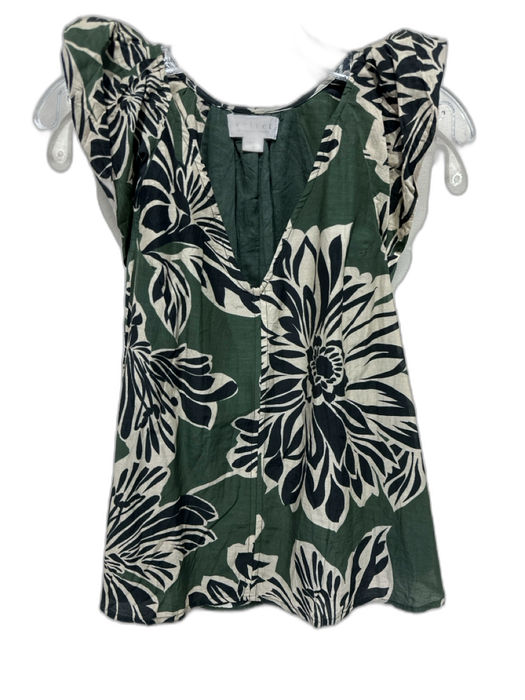 Velvet by Graham & Spencer Size Small Green, Black, Beige Cotton & Silk Top Green, Black, Beige / Small