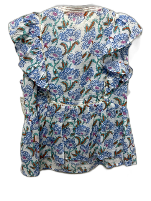 Oliphant Size Medium Blue, Green, Orange Cotton Ruffle Cap Sleeve Floral Top Blue, Green, Orange / Medium
