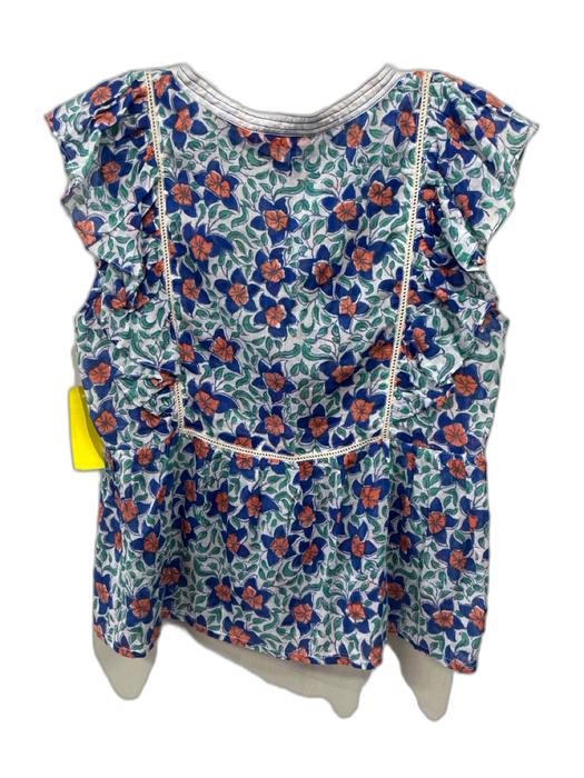 Oliphant Size Medium Blue, Green, Orange Cotton Ruffle Cap Sleeve Floral Top Blue, Green, Orange / Medium