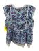 Oliphant Size Medium Blue, Green, Orange Cotton Ruffle Cap Sleeve Floral Top Blue, Green, Orange / Medium