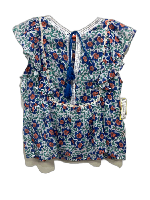 Oliphant Size Medium Blue, Green, Orange Cotton Ruffle Cap Sleeve Floral Top Blue, Green, Orange / Medium