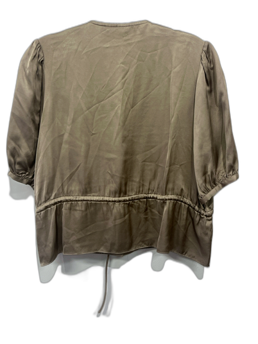 Jenni Kayne Size XS Khaki Tan Viscose Hook & Eye Drawstring Waist Satin Top Khaki Tan / XS