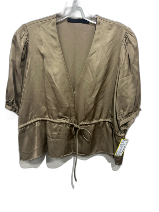 Jenni Kayne Size XS Khaki Tan Viscose Hook & Eye Drawstring Waist Satin Top Khaki Tan / XS