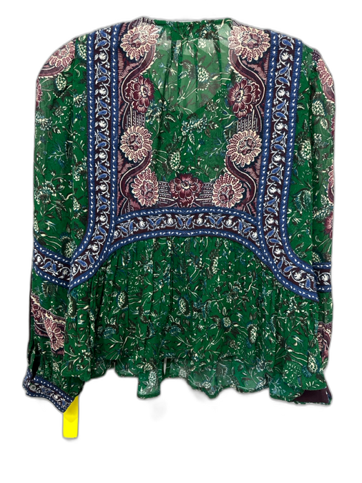 Sea New York Size Small Green, Red, Blue print Viscose Long puff sleeve Top Green, Red, Blue print / Small