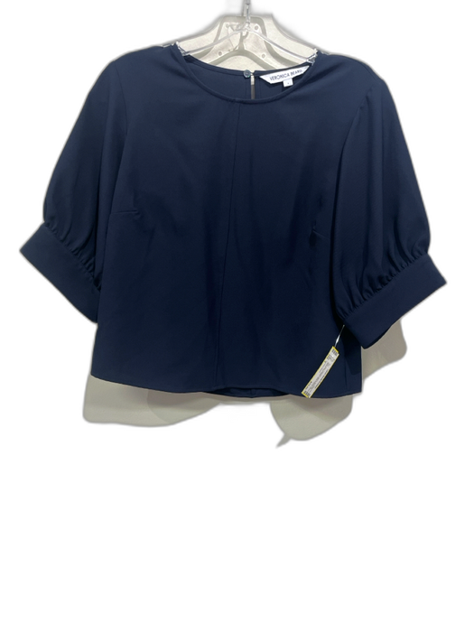 Veronica Beard Size 4 Navy Blue Polyester Blend Short Puff Sleeve Front Seam Top Navy Blue / 4