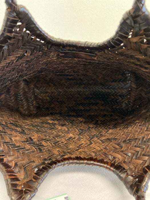 Altica Brown Leather Woven Braided Handle Shoulder Bag