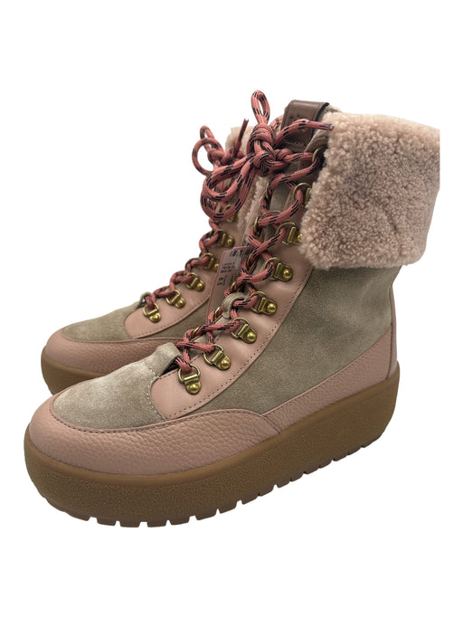 Coach Shoe Size 8.5 Pink, Beige, Brown Suede Leather Sherpa Lace Up Boots Pink, Beige, Brown / 8.5