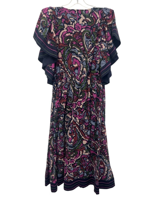 Cleobella Size M Navy, Purple, Multi Cotton Trumpet Sleeve Button Up Midi Dress Navy, Purple, Multi / M