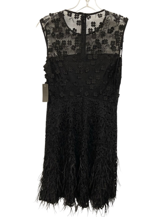 Elie Tahari Size 4 Black Polyester Sleeveless Floral Lace Feather Trim Dress Black / 4