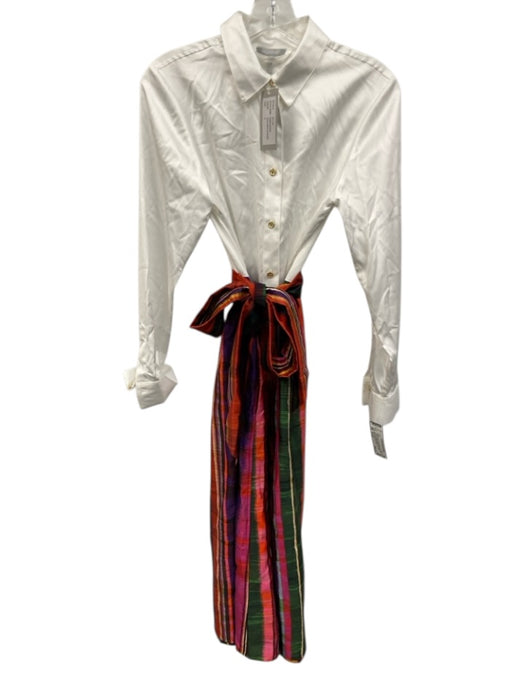 Hinson Wu Size Small White & Multi Cotton Blend Long Sleeve Button Front Dress White & Multi / Small