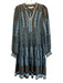 Hale Bob Size Small Blue, Green, Brown Polyester Blend Long Sleeve Tiered Dress Blue, Green, Brown / Small