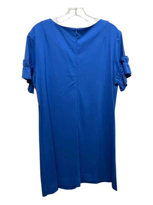 Sara Campbell Size Large Blue Polyester Short Ruffle Sleeve Paneled Midi Dress Blue / Large