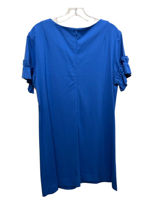 Sara Campbell Size Large Blue Polyester Short Ruffle Sleeve Paneled Midi Dress Blue / Large