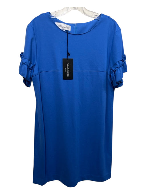 Sara Campbell Size Large Blue Polyester Short Ruffle Sleeve Paneled Midi Dress Blue / Large