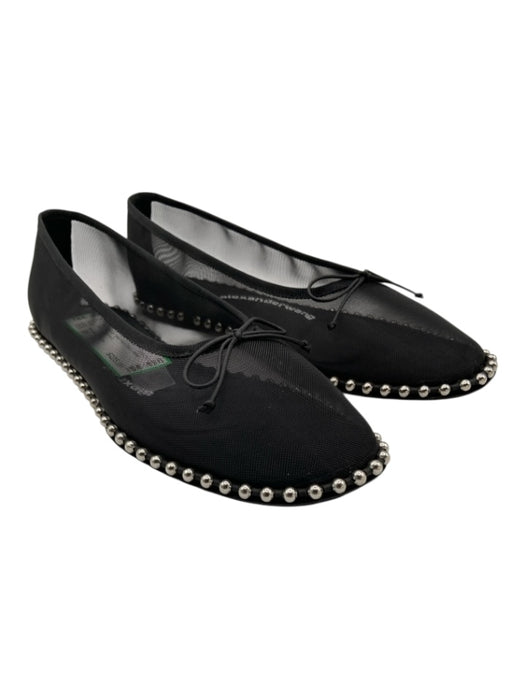 Alexander Wang Shoe Size 38 Black Mesh Silver Bead Detail Ballet Bows Flats Black / 38