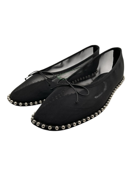 Alexander Wang Shoe Size 38 Black Mesh Silver Bead Detail Ballet Bows Flats Black / 38