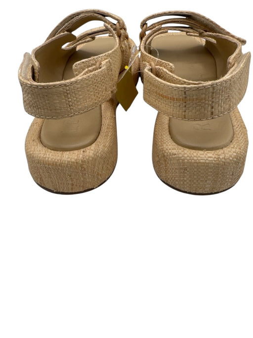 Loeffler Randall Shoe Size 8 Beige Woven Raffia Velcro Strap Square Toe Sandals Beige / 8