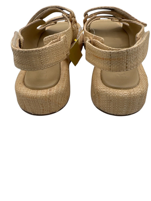 Loeffler Randall Shoe Size 8 Beige Woven Raffia Velcro Strap Square Toe Sandals Beige / 8