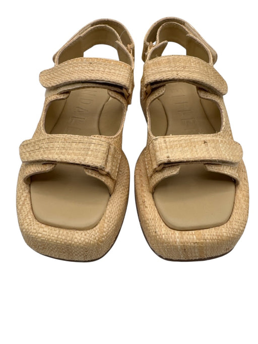 Loeffler Randall Shoe Size 8 Beige Woven Raffia Velcro Strap Square Toe Sandals Beige / 8
