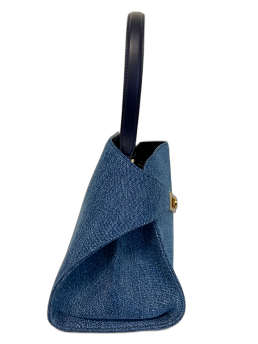 Ferragamo Blue Wash Canvas Gold hardware Denim Turnlock Shoulder Bag Blue Wash / M