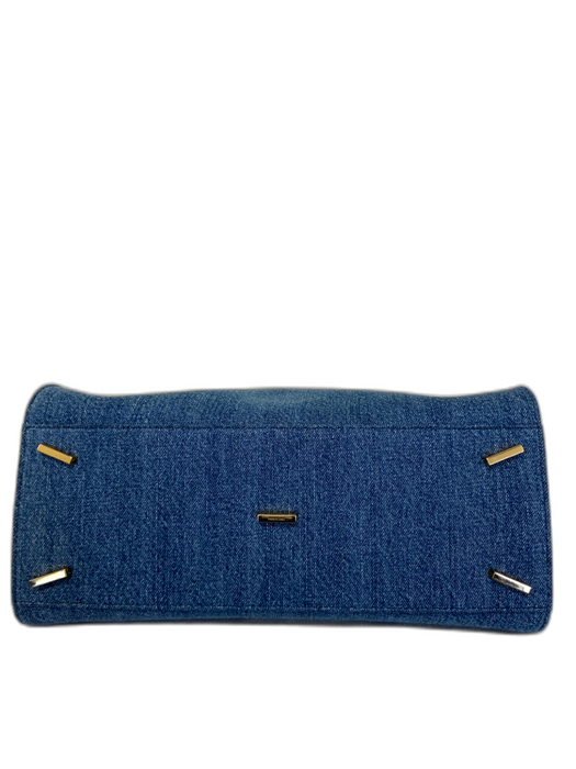 Ferragamo Blue Wash Canvas Gold hardware Denim Turnlock Shoulder Bag Blue Wash / M