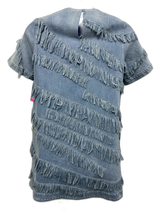 Lafayette 148 Size M Light Wash Cotton Denim Short Sleeve Fringe Pockets Dress Light Wash / M