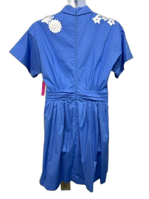Lela Rose Size 12 Blue & White Cotton Short Sleeve Floral Applique Buttons Dress Blue & White / 12