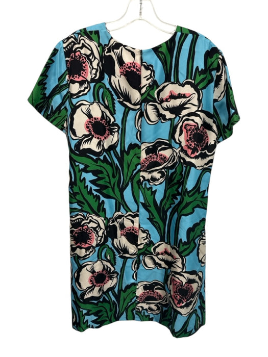 La Double J Size L Blue, Green, Multi Silk Short Sleeve Floral Print Dress Blue, Green, Multi / L