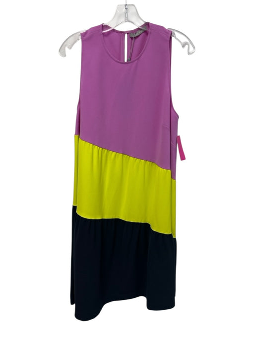 Lela Rose Size L Purple, Yellow, Blue Polyester Sleeveless Tiered Tunic Dress Purple, Yellow, Blue / L