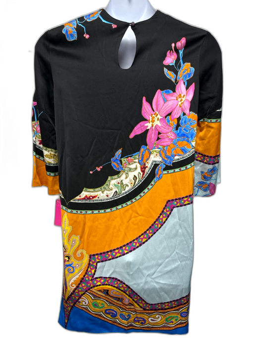 Etro Size 46 Black, Pink, Orange Viscose 3/4 Sleeve Abstract Print Dress Black, Pink, Orange / 46