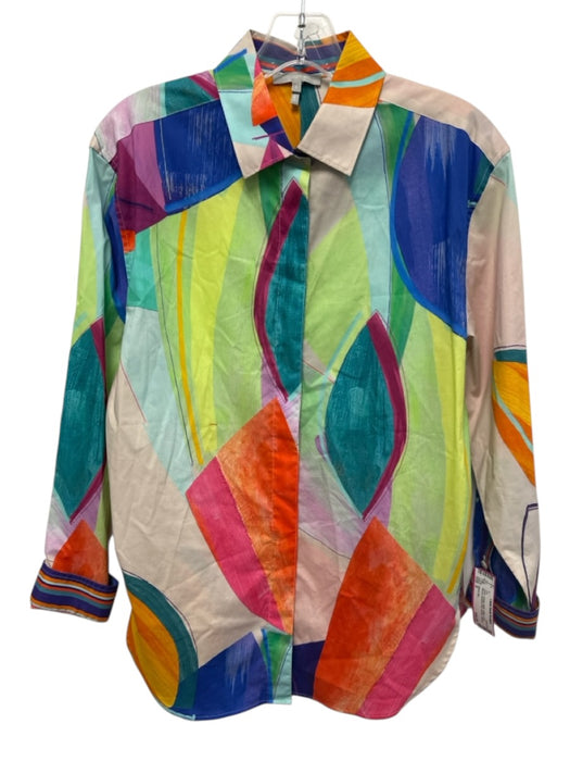 Hinson Wu Size S Green, Orange, Multi Cotton Long Sleeve Abstract Print Top Green, Orange, Multi / S