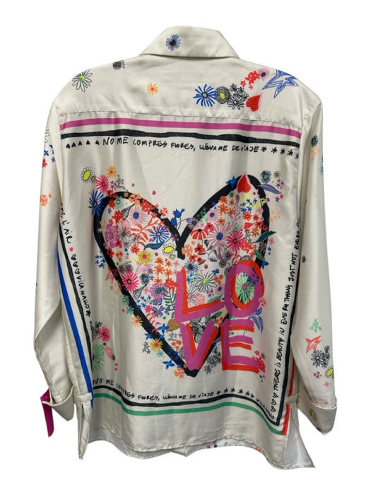 Vilagallo Size 42 Beige, Pink, Multi Polyester Long Sleeve Floral Print Top Beige, Pink, Multi / 42