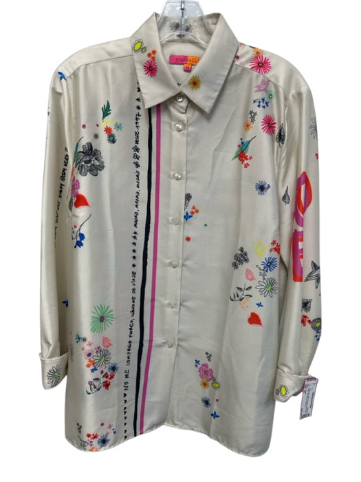 Vilagallo Size 42 Beige, Pink, Multi Polyester Long Sleeve Floral Print Top Beige, Pink, Multi / 42