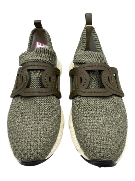 Tod's Shoe Size 38 Green Synthetic Knit Leather Detail Slip On Sock Sneakers Green / 38