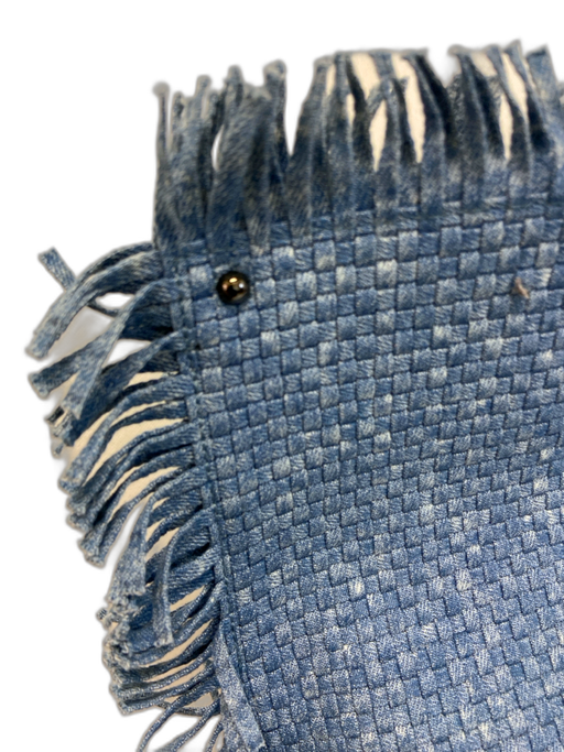 Akris Blue Denim Woven Fringe Turnlock Tote Bag Blue / M