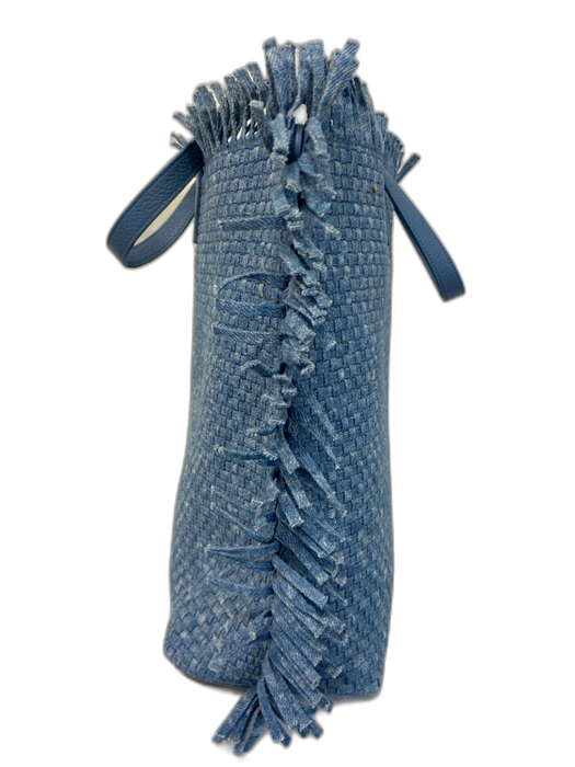 Akris Blue Denim Woven Fringe Turnlock Tote Bag Blue / M