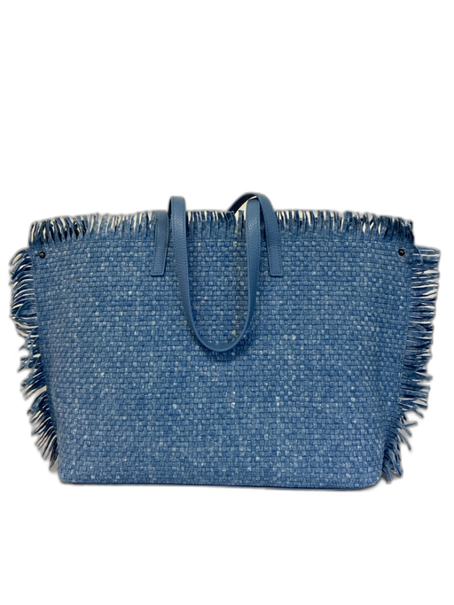 Akris Blue Denim Woven Fringe Turnlock Tote Bag Blue / M