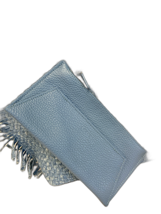 Akris Blue Denim Woven Fringe Turnlock Tote Bag Blue / M